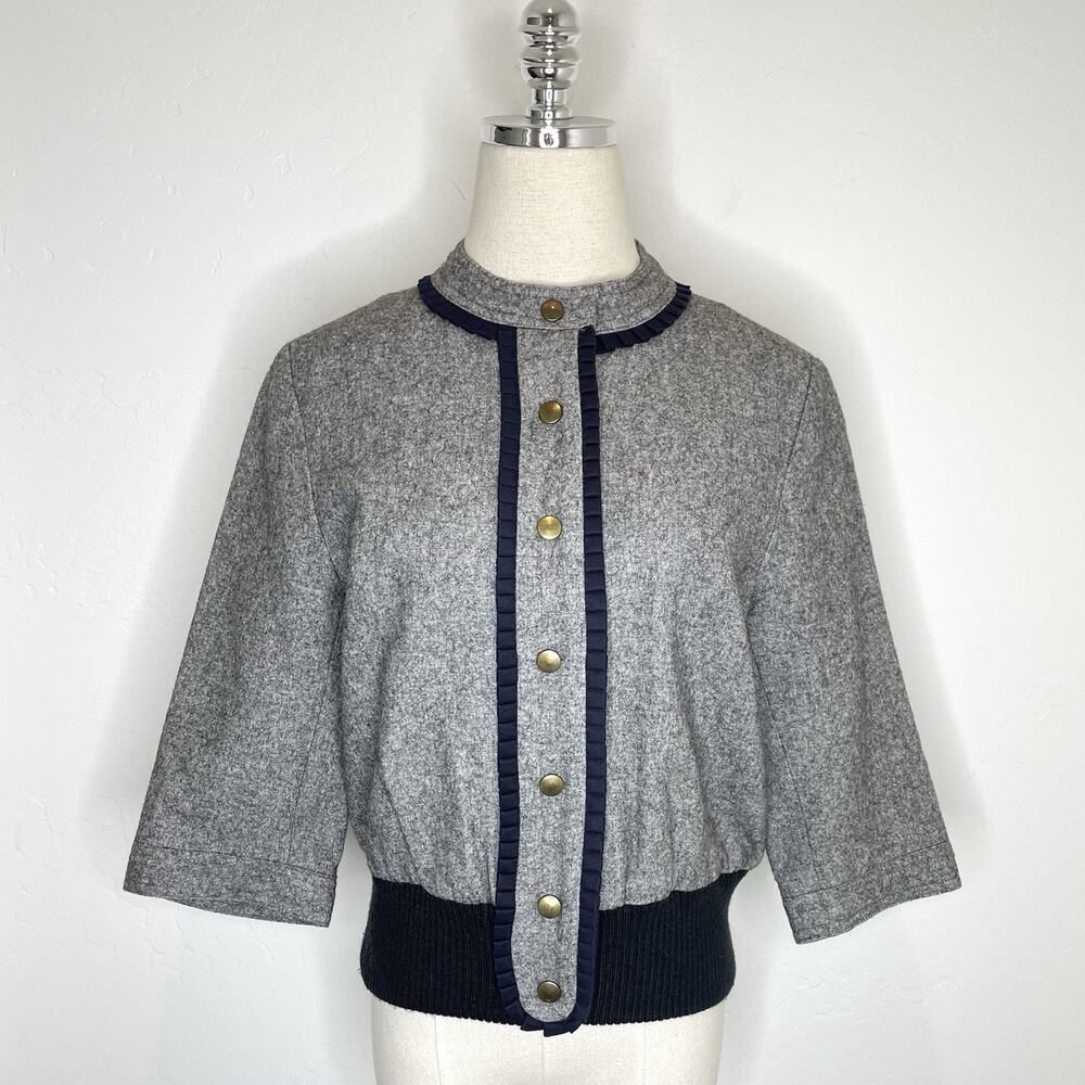 Madchen Anthropologie Wool Blend Snap Jacket Womens Large Gray 3/4 Sleeves